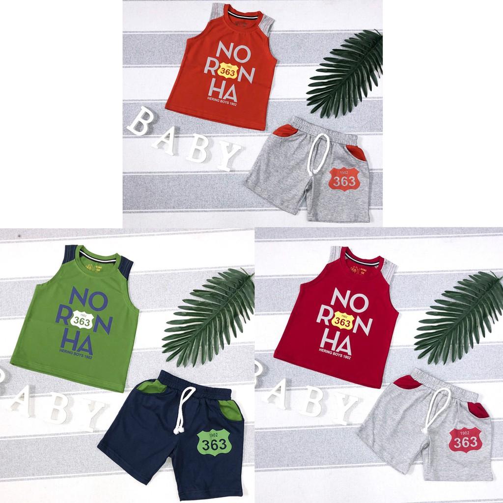 Bộ bé trai từ 10-22kg thun sát nách hình in chữ dễ thương - BT697