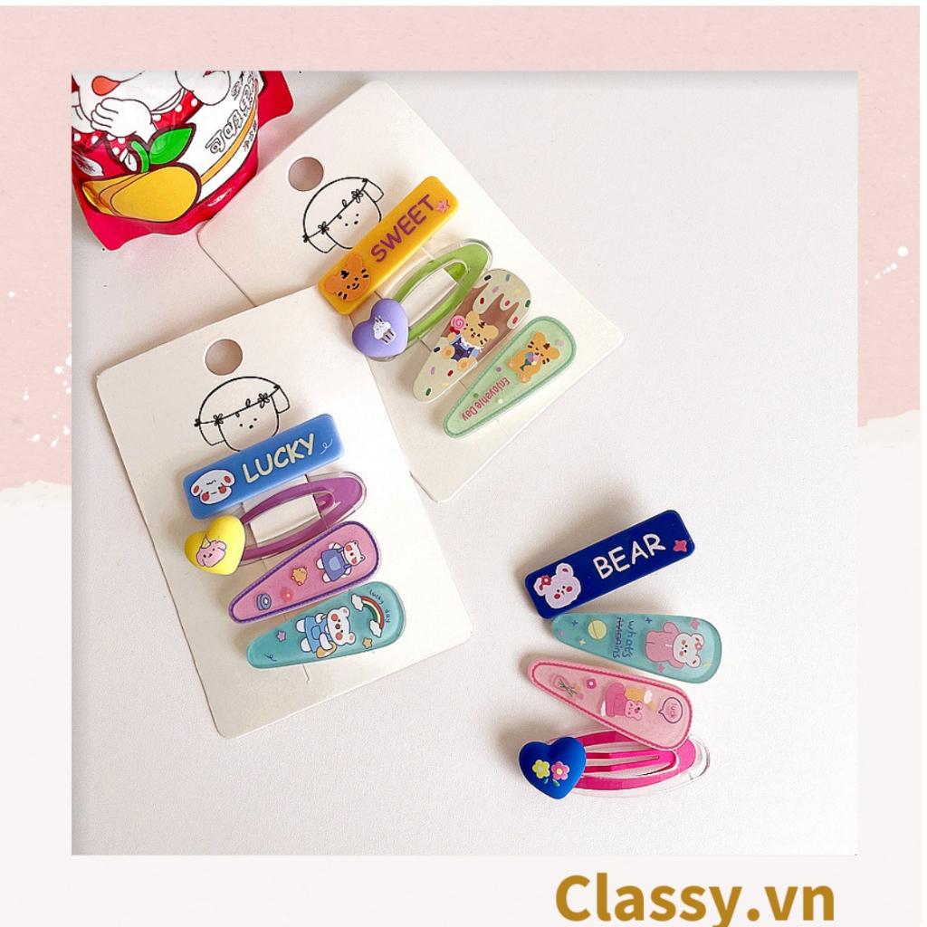 Bộ 4 kẹp tóc mái cute Classy nhiều màu nhiều họa tiết đáng yêu PK1237