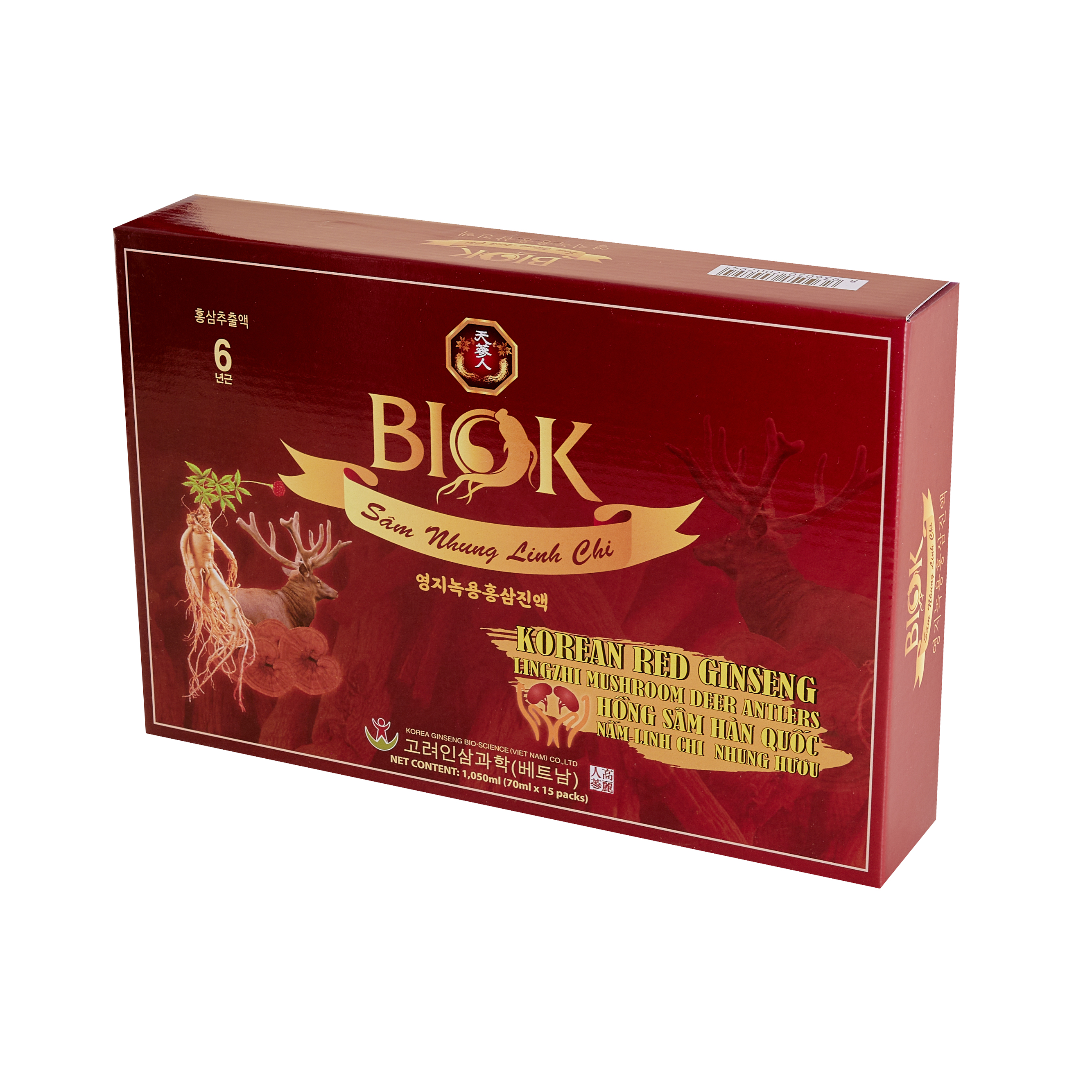 Nước uống Sâm Nhung Linh Chi Biok - Hộp 15 gói *70ml
