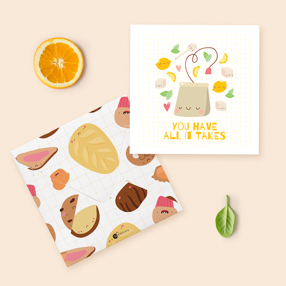 Set 6 thiệp tặng bạn bè, chúc mừng, chúc may mắn, động viên SDstationery TASTY TREAT 12x12 minh họa dễ thương cute cho tâm hồn ăn uống