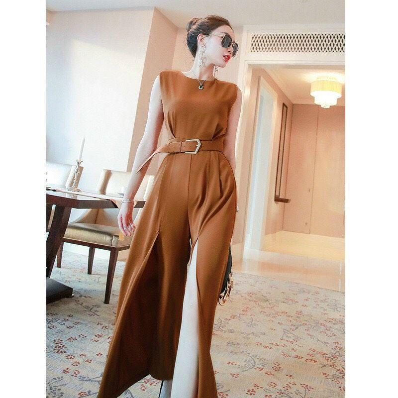 Jumpsuit Xẻ Tà Sang Trọng, Màu Nây Tây Xịn Sò, Kèm Belt Tạo Điểm Nhấn, Tôn Dáng, Tôn Da Cực Kỳ