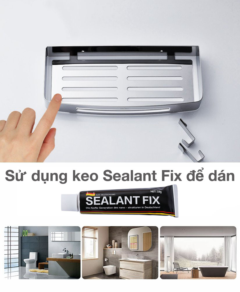 Bộ 2 Kệ để đồ nhà tắm INOX SUS304 hình chữ nhật, giá treo đồ phòng tắm lắp đặt dán tường