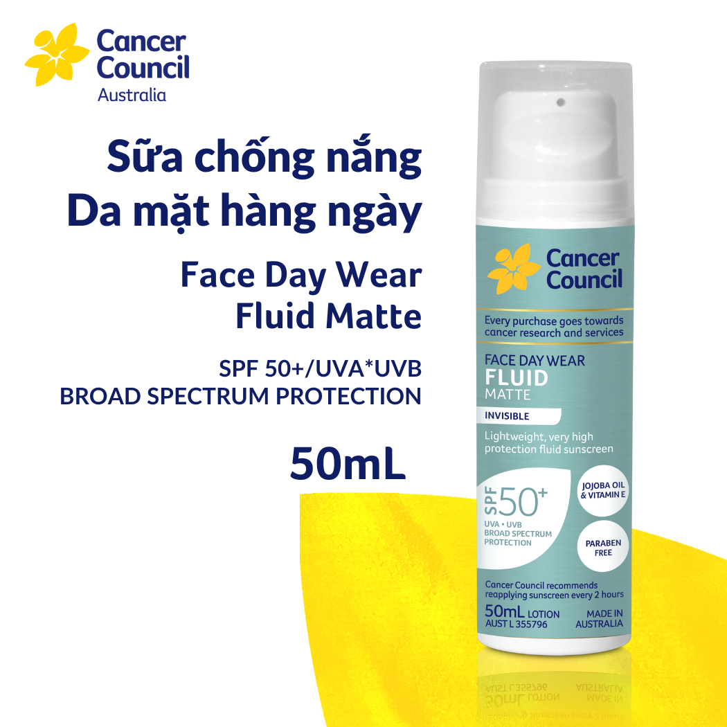 Sữa chống nắng mỏng nhẹ Cancer Council Face Day Wear Fluid Matte SPF50+/PA++++ 50ml