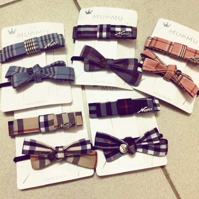 Sét cặp mái và dây chun tóc kẻ cho bạn gái