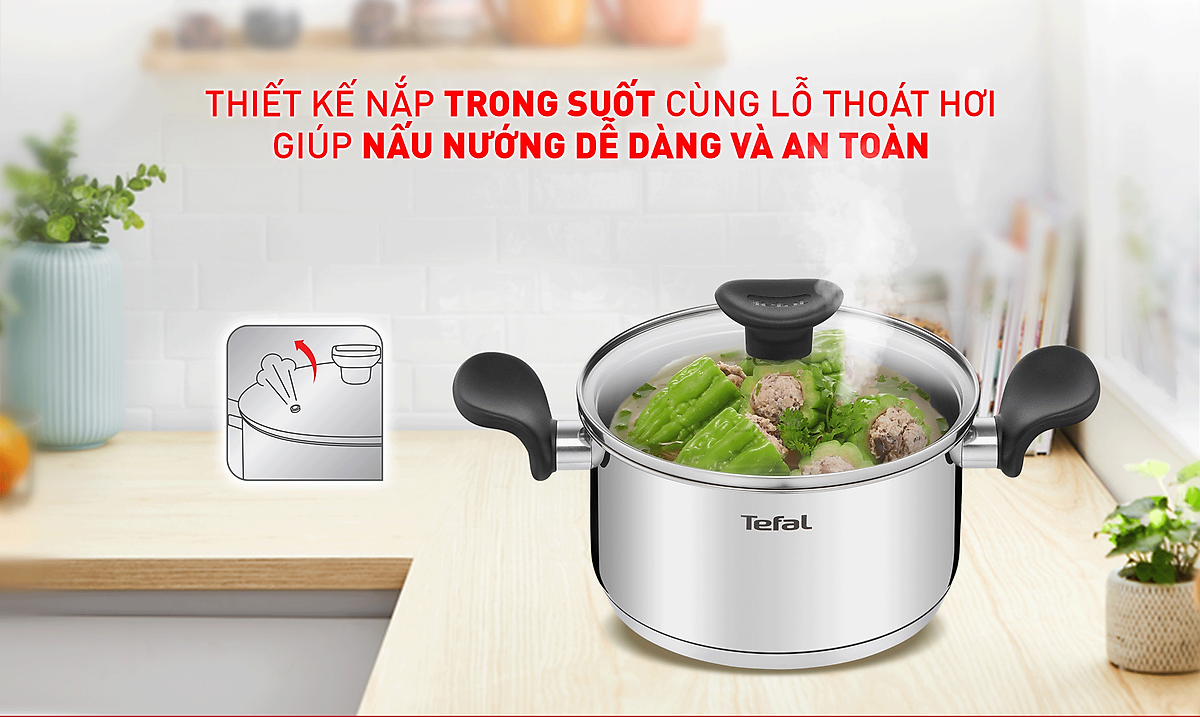 Bộ nồi inox Tefal Primary 16/20/24cm - Nấu được mọi loại bếp - Hàng chính hãng