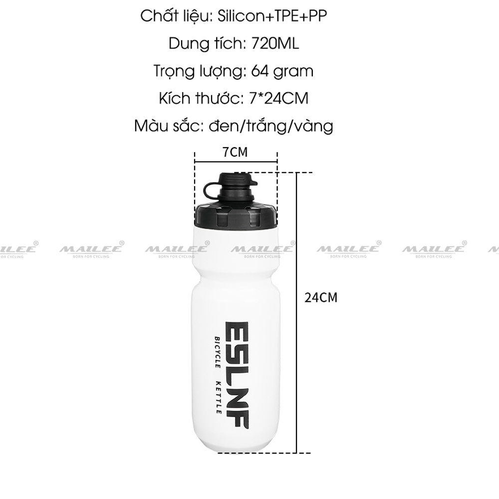 Bình Nước Xe Đạp YLB-720 720ml Chai Bóp, Chống Rò Rỉ, Nhựa TPE PP, Dùng Cho Thể Thao, Chạy Bộ, Đạp Xe, Cắm Trại, Leo Núi - Mai Lee