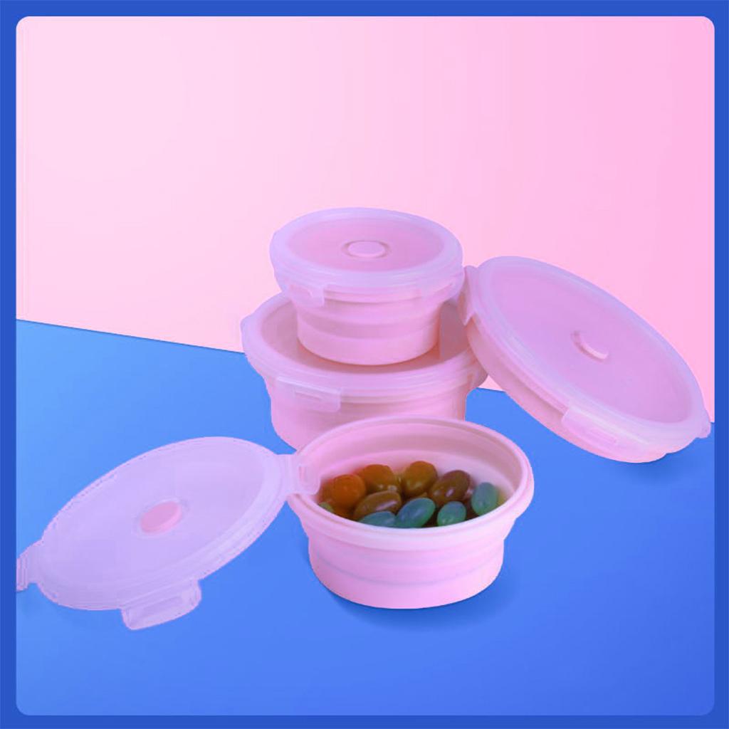 Round Lunch Container Food Grade Silicone Storage Collapsible Bowl with Airtight Lids Microwave Refrigerator Freezer Safe