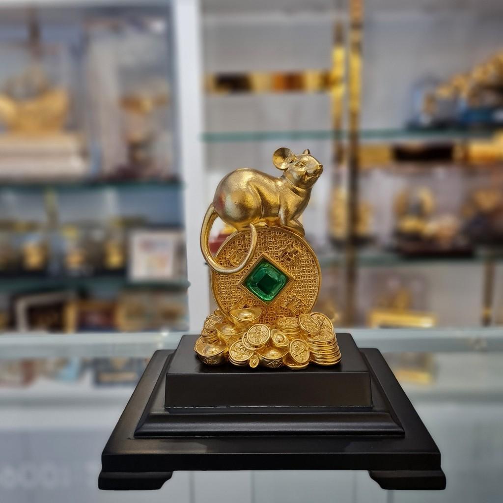 Tượng chuột đứng trên ngọc xanh 17x14x22 cm