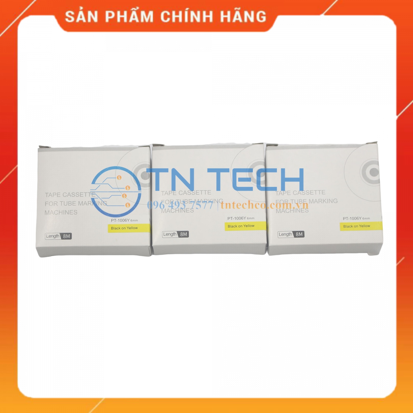 Nhãn in PUTY PT-1006Y - Chữ đen nền vàng 6MM x 8M - Dùng cho máy in ống PUTY PT-1010 [Hàng nhập khẩu]