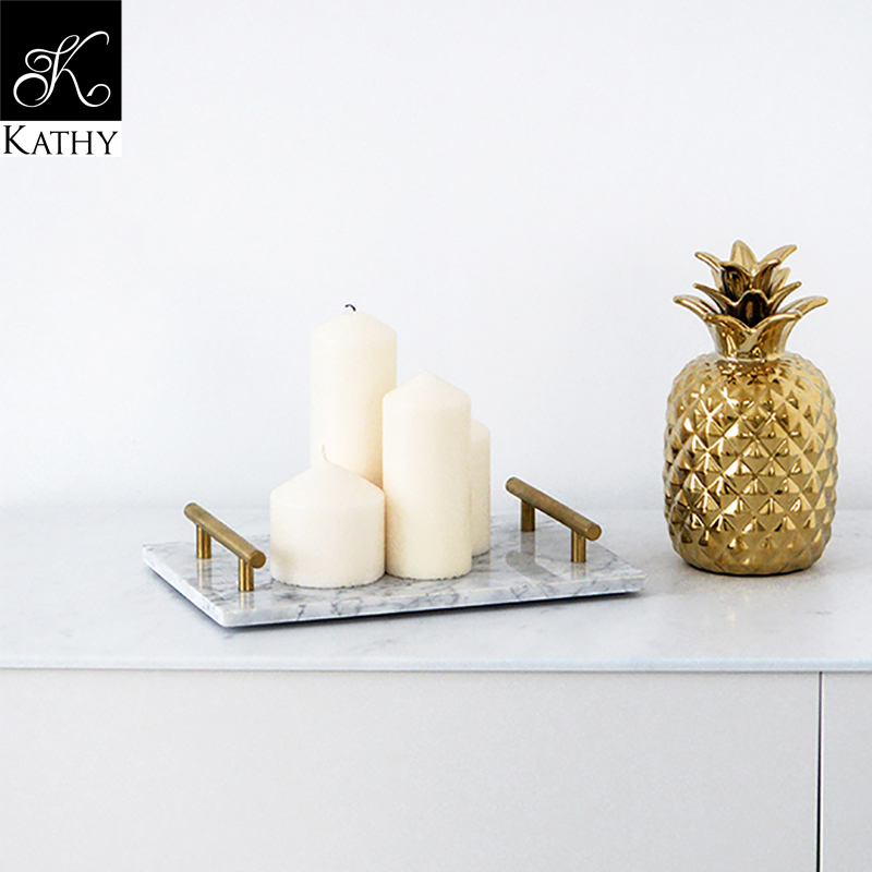 Khay đá cẩm thạch ghi tay cầm vàng đồng MARBLE 5199G