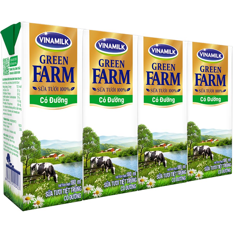 Thùng 48 Sữa Tươi Tiệt Trùng Vinamilk Green Farm - Sữa Tươi 100% Có Đường 180ml