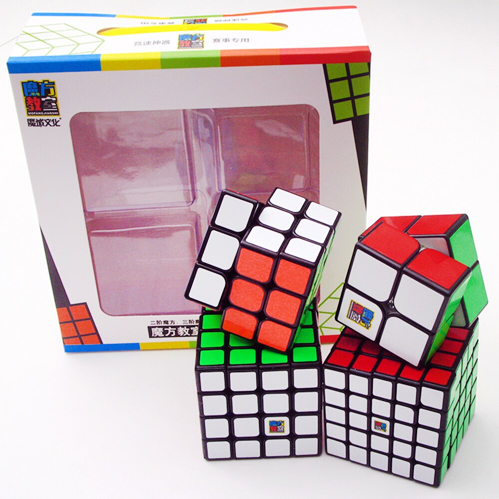 Combo 4 Rubik Qiyi Gift Box 2x2 3x3 4x4 5x5 Viền Đen