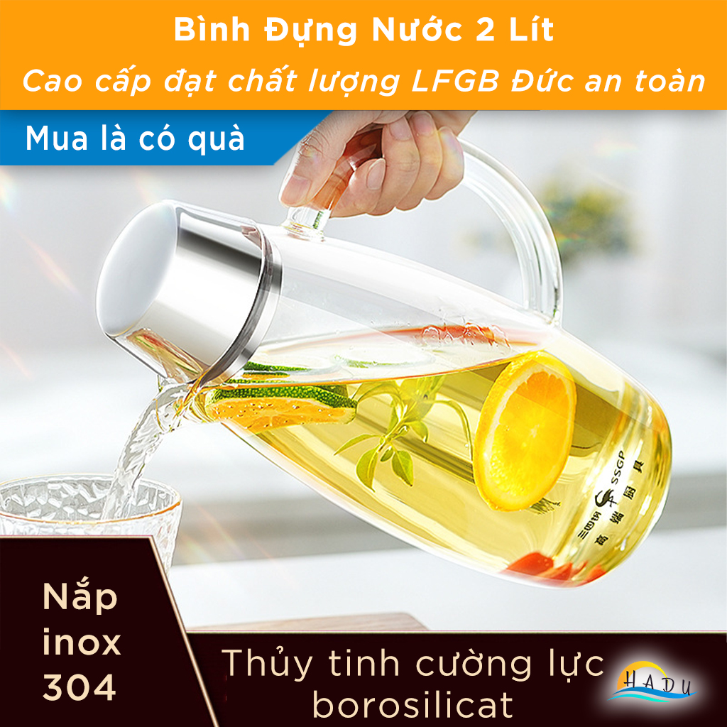 Bình Đựng Nước Thủy Tinh Chịu Nhiệt Có Vòi 2 Lít Cao Cấp Đạt Chất Lượng Đức SSGP