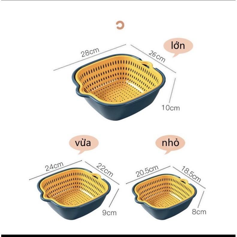 Bộ 6 Món Rổ Kèm Chậu Cao Cấp Đa Năng, Ráo Nước, Rỏ Đựng Đồ 2 Trong 1 Tiện Lợi (3 Rổ, 3 Chậu)