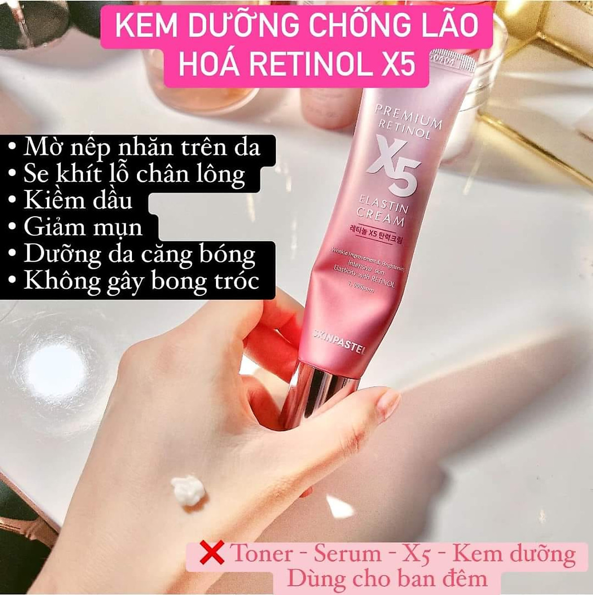 Kem Trẻ Hoá Phục Hồi Retinol X5 Hỗ Trợ Mờ Nám Tàn Nhang Thâm Mụn Giảm Nếp Nhăn Săn Chắc Da Nâng Cơ Mặt Chống Chảy Xệ Tuýp 30ml