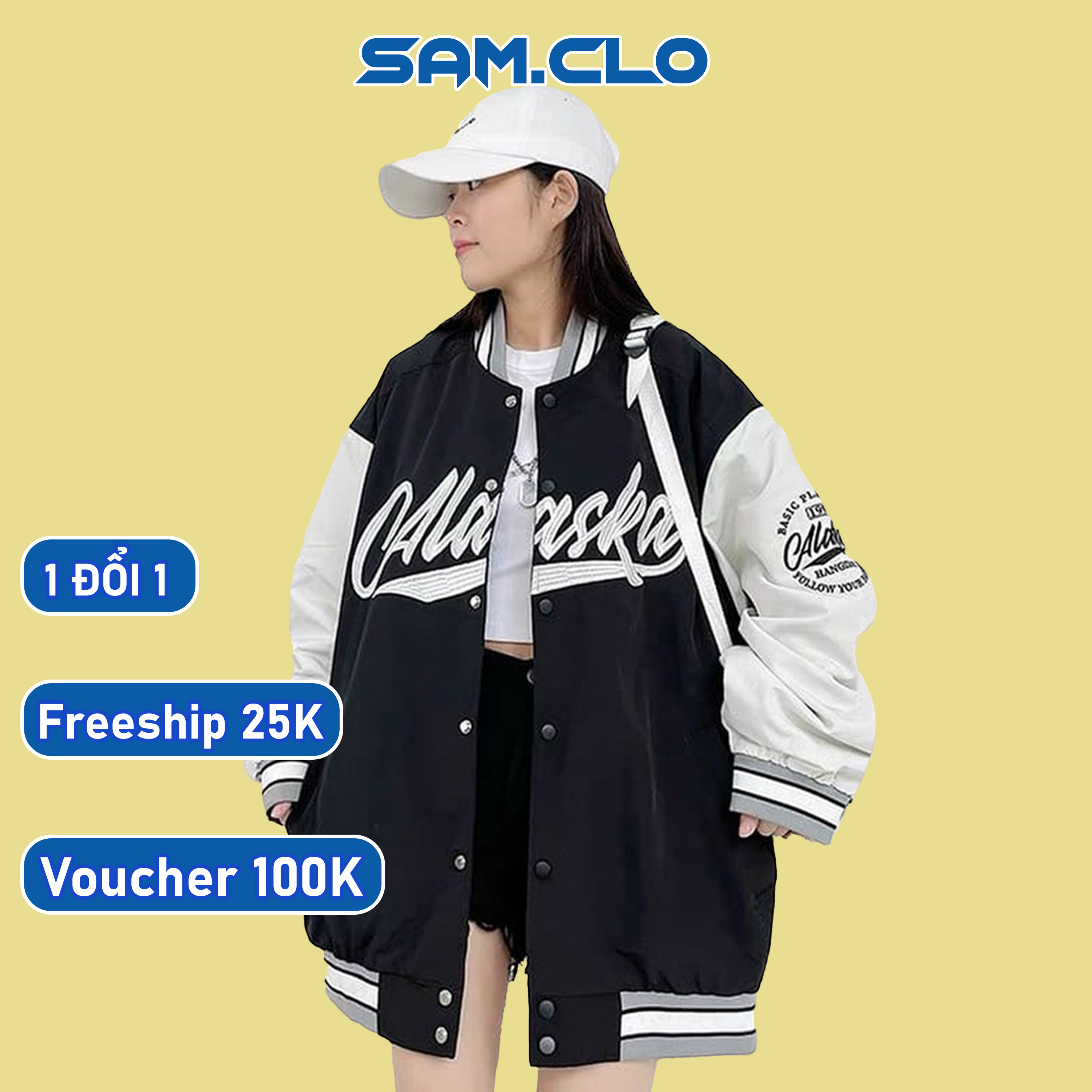 Áo khoác dù bomber 2 lớp nam nữ SAM CLO phong cách bóng chày form rộng unisex mặc cặp - couple in chữ ALASKA