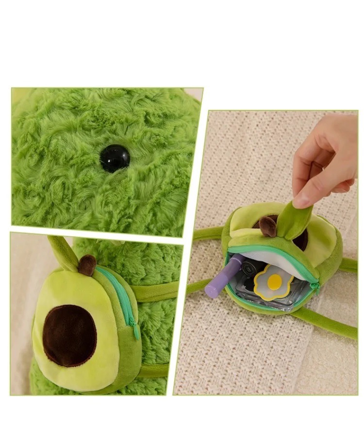 Thú nhồi bông khủng long đeo Balô quả bơ đáng yêu - Size 55cm đến 65cm - Quà tặng gấu bông khủng long êm mịn cho bé