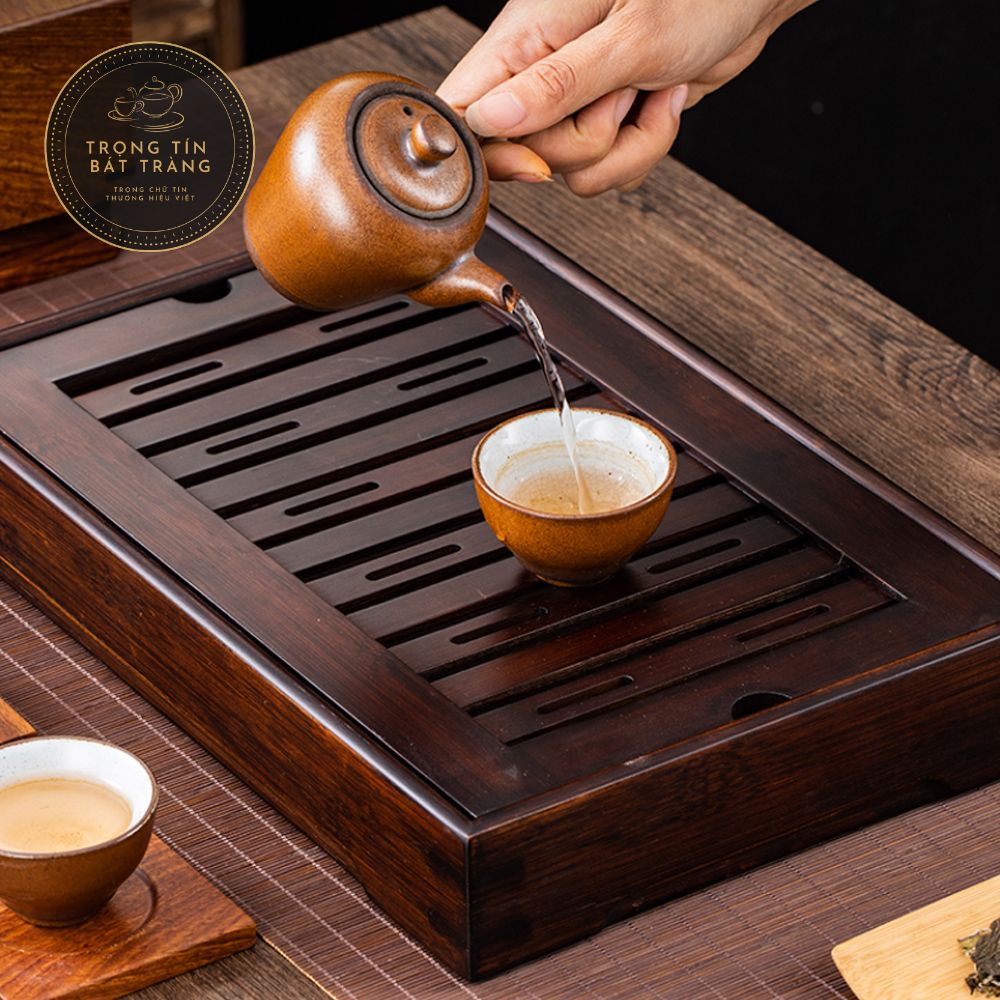 Khay Trà Đạo Tre Cao Cấp Rãnh Nước Sang Trọng Hình Chữ Nhật KT 18