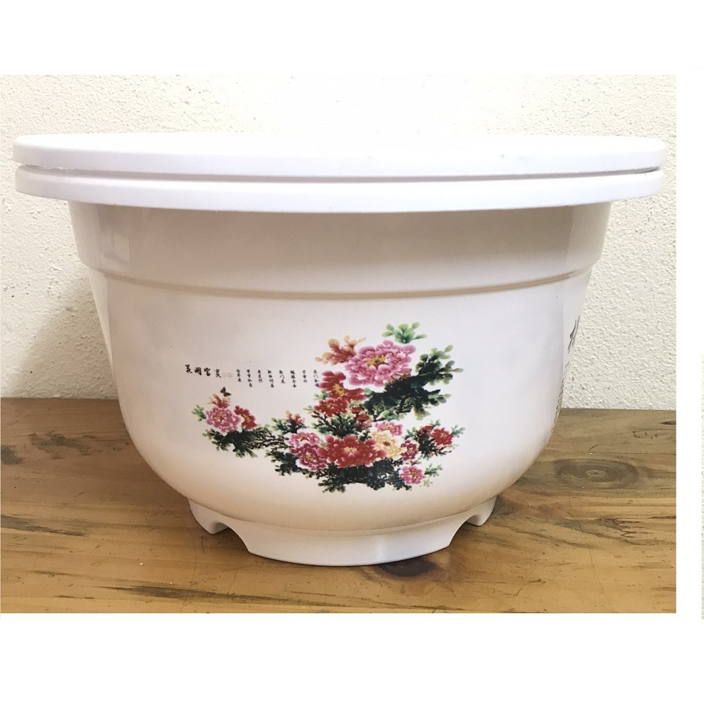 2 Châu Nhựa BỐN MÙA Hình Tròn Màu Trắng Kích Thước A250x170