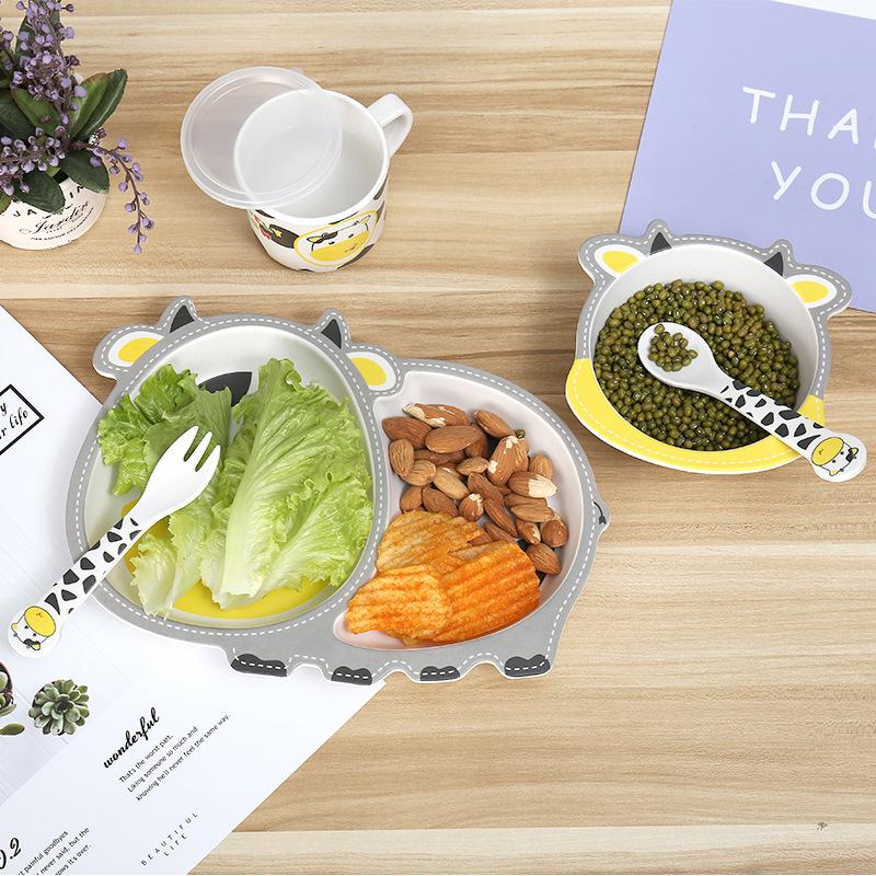 Sợi Tre Bộ Đồ Ăn Trẻ Em Ăn Đĩa Dùng Tiệc Chia Lưới Cho Bé Ăn Sáng Cho Bé Bổ Sung Bát Dĩa Thìa