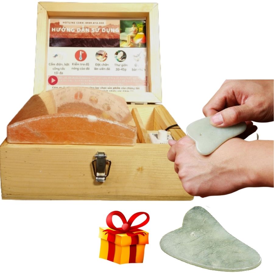 Đá Muối Hymalaya Phiên Bản Cải Tiến Dày Dặn Home Spa - Tặng Viên Đá Guasha Thiên Nhiên Hình Trái Tim Xinh Xắn Nâng Cơ Mặt Thon Gọn - Cạo Gió