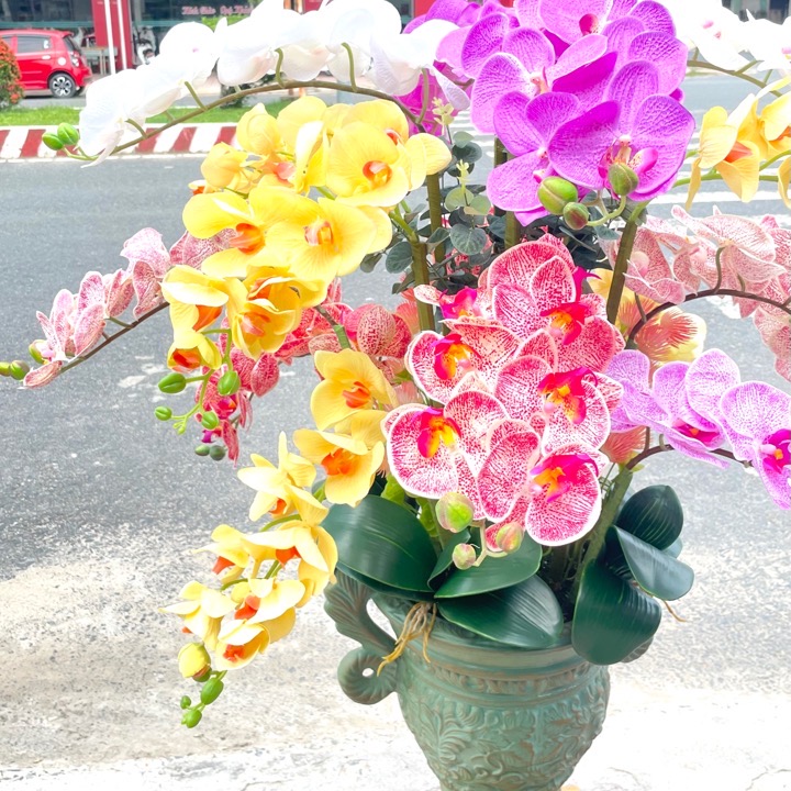 Chậu Hoa LAN HỒ ĐIỆP  Vải cao cấp trang trí nhà cửa
