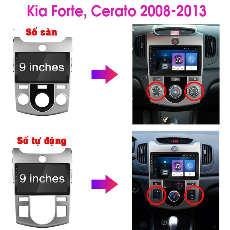 MẶT DƯỠNG LẮP DVD CHO XE KIA FORTE-CERATO(2008-2013), LẮP MÀN ANDROID, 2DIN 9INCH ĐIỀU HÒA CƠ - CÓ JACK NGUỒN ZIN