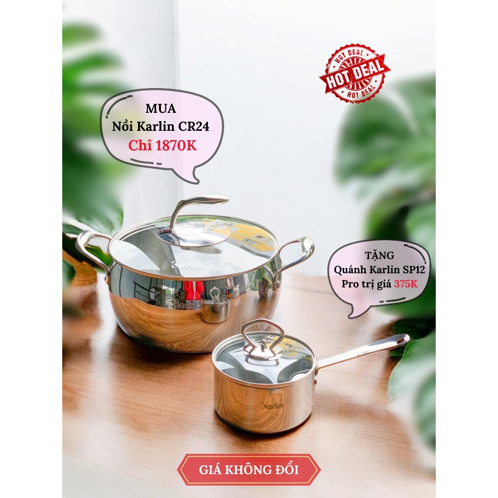 Bộ nồi karlin CR20_22_24 đáy dày 5 lớp tặng kèm xửng hấp cao cấp - Hàng chính hãng, bảo hành 24 tháng | QA Mart