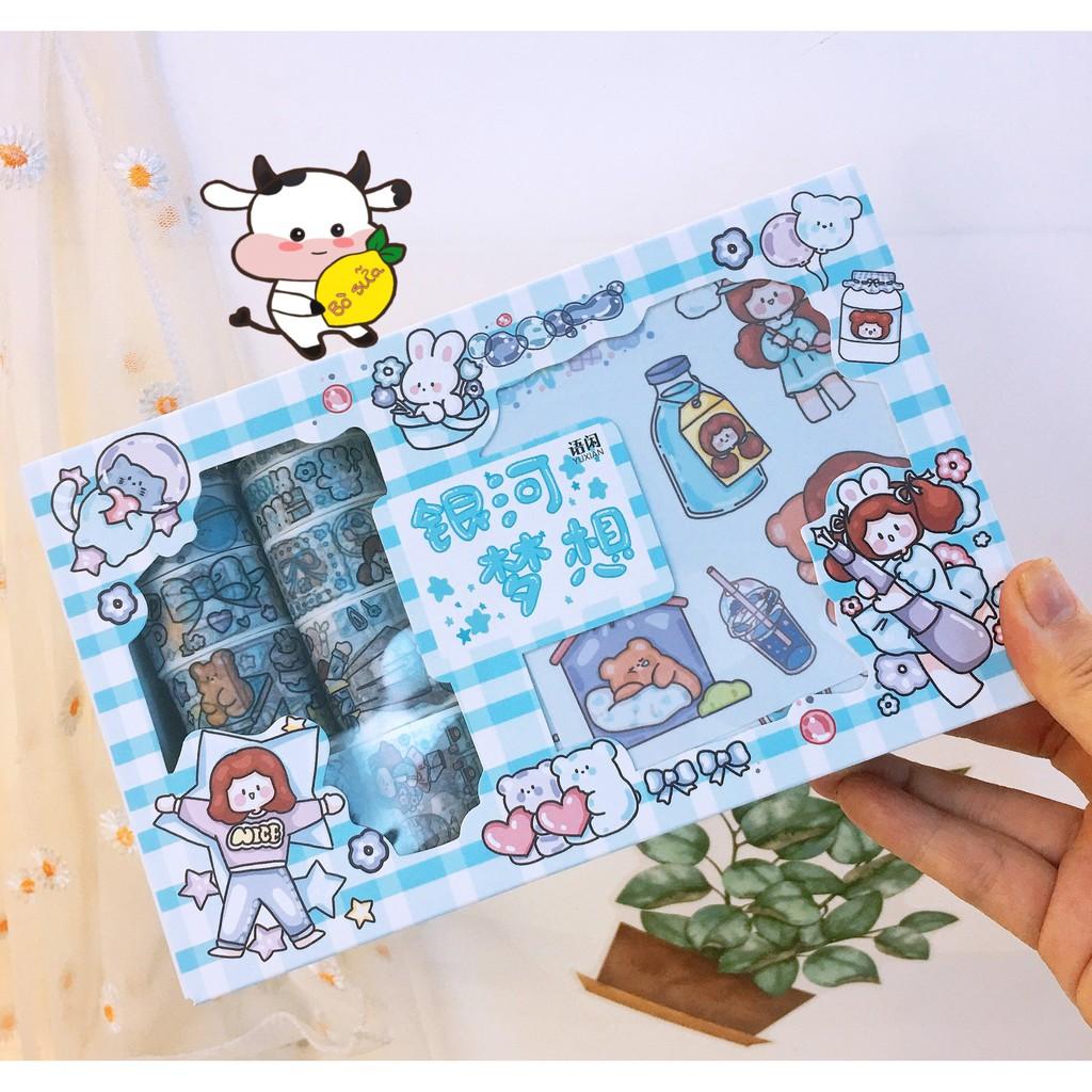 Set Washi Tape Sticker Xinh Đáng Yêu Anime Cute Trang Trí Góc Học Tập Vali Mũ Bảo Hiểm Sổ Tay Vở