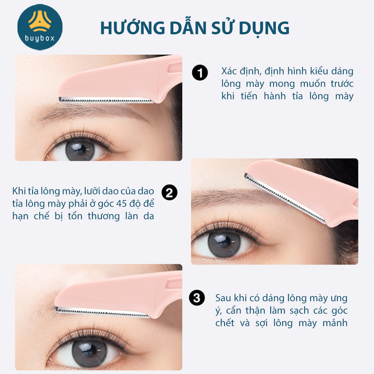 Bộ 3 tỉa lông mày chất liệu nhựa cứng chắc chắn, dễ sử dụng, thiết kế gấp gọn tiện lợi dễ bảo quản - BuyBox -BBPK350