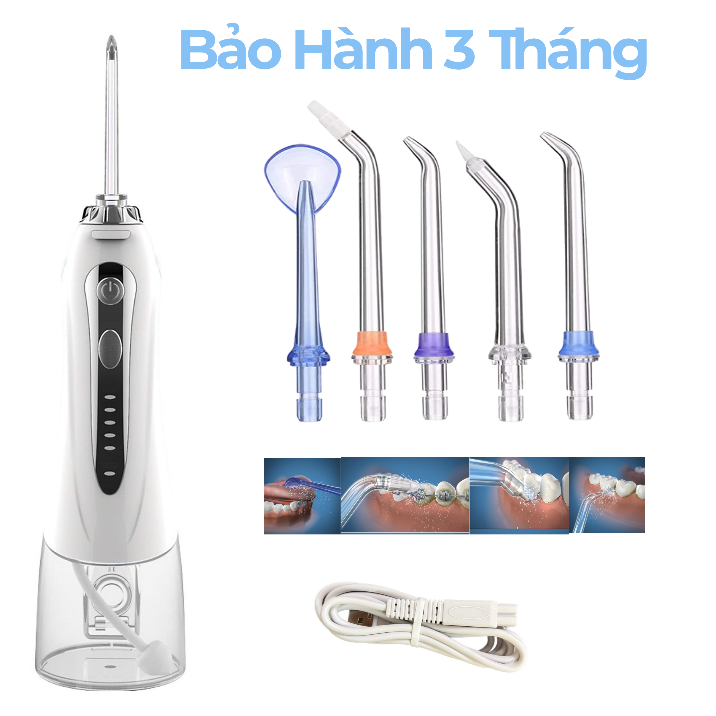 Tăm nước cầm tay H2ofloss HF-2 phiên bản nâng cấp được phân phối độc quyền với nút mở bình nước tiện lợi, tặng kèm 7 đầu tăm, củ sạc nguồn thấp