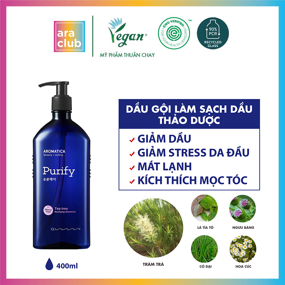 Dầu Gội Tóc Dầu Giảm Bết Dầu Chiết Xuất Tràm Trà Aromatica Tea Tree Purifying Shampoo 400ml