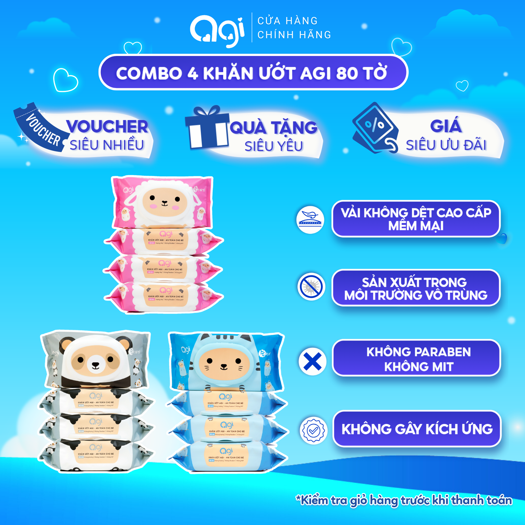Combo 4 gói khăn giấy ướt Agi 80 tờ