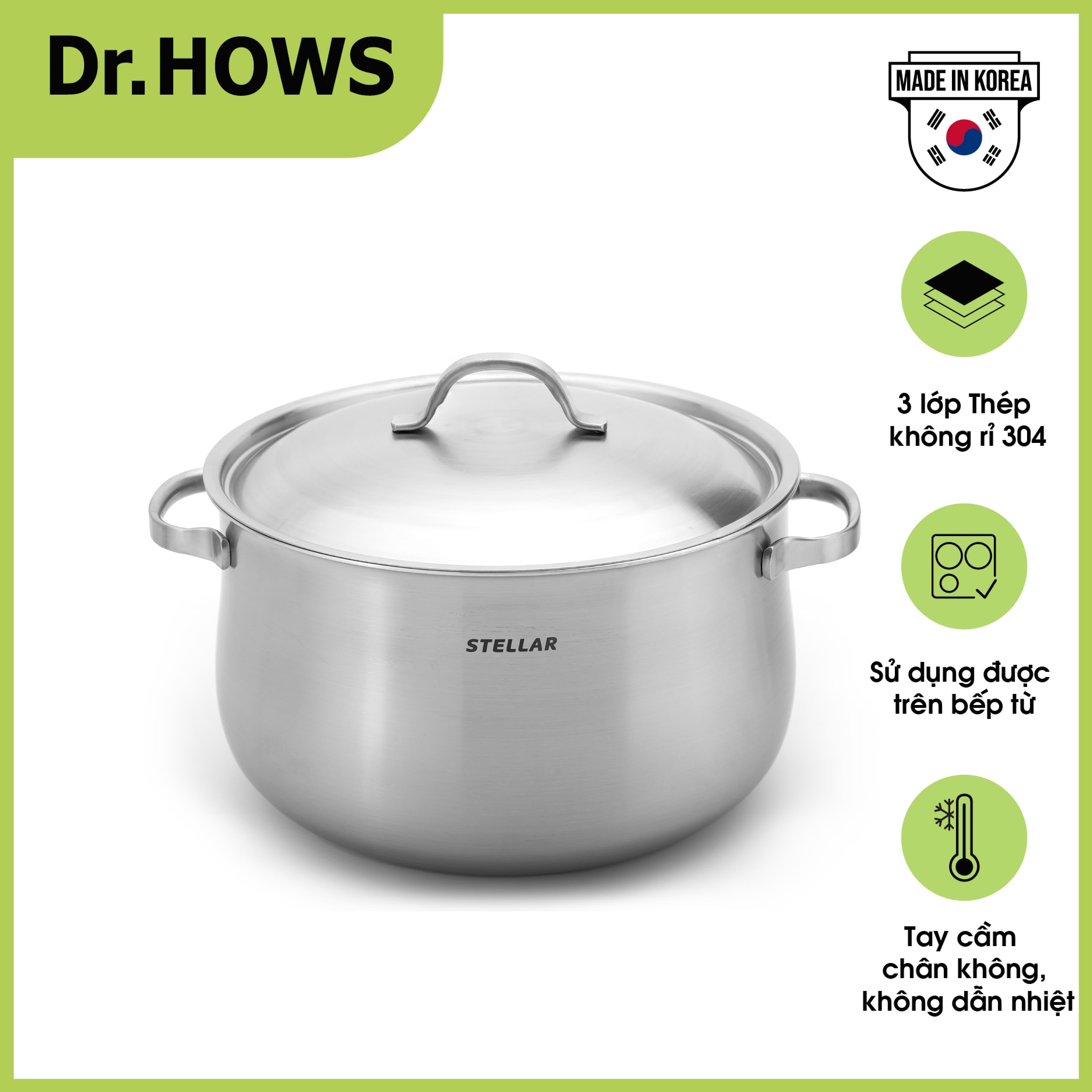 Bộ nồi Inox 3 lớp Full set Dr.Hows Stella 6 món