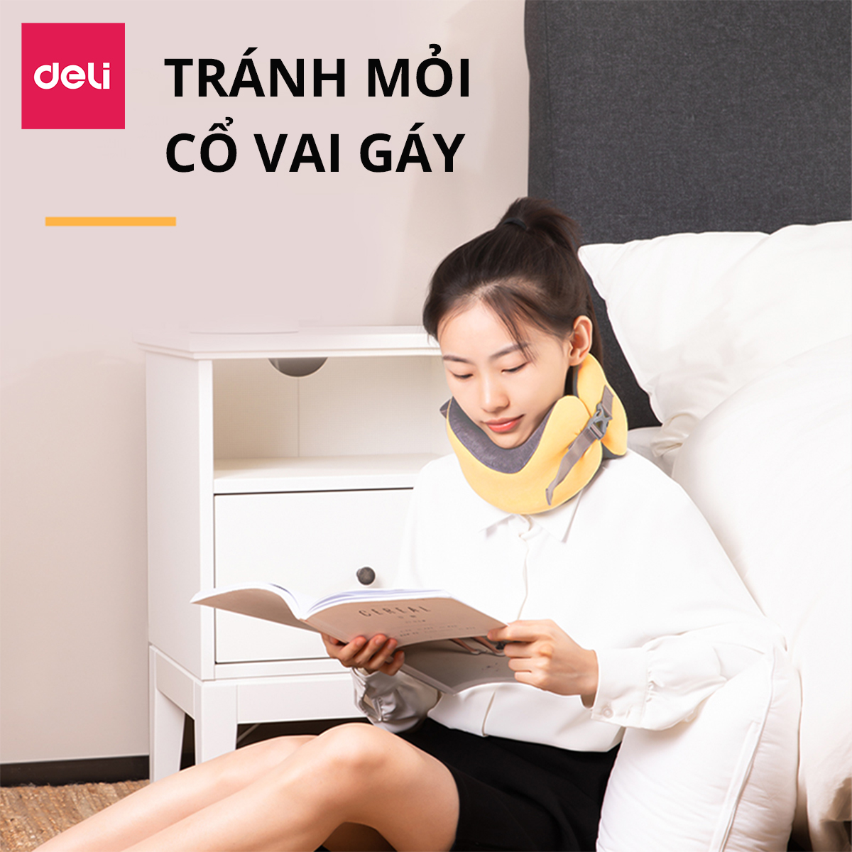 Gối Kê Cổ Chữ U Cao Su Non Cao Cấp Kèm Đai Cuộn Thông Minh Deli - Chống Đau Mỏi Cổ Vai Gáy Cho Dân Văn Phòng Du Lịch Tàu Xe Gối Chữ U Văn Phòng Kê Đầu Tựa Cổ Ô Tô - LE750 LE751