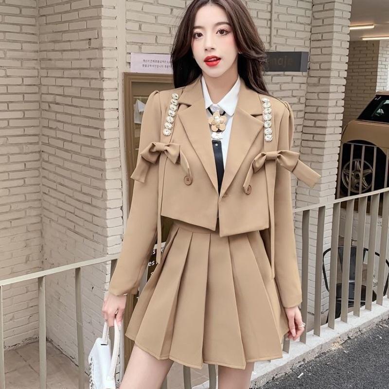 Set đồ Áo Blazer +chân váy xếp ly phong cách hàn quốc mẫu mới đẹp mã RB05