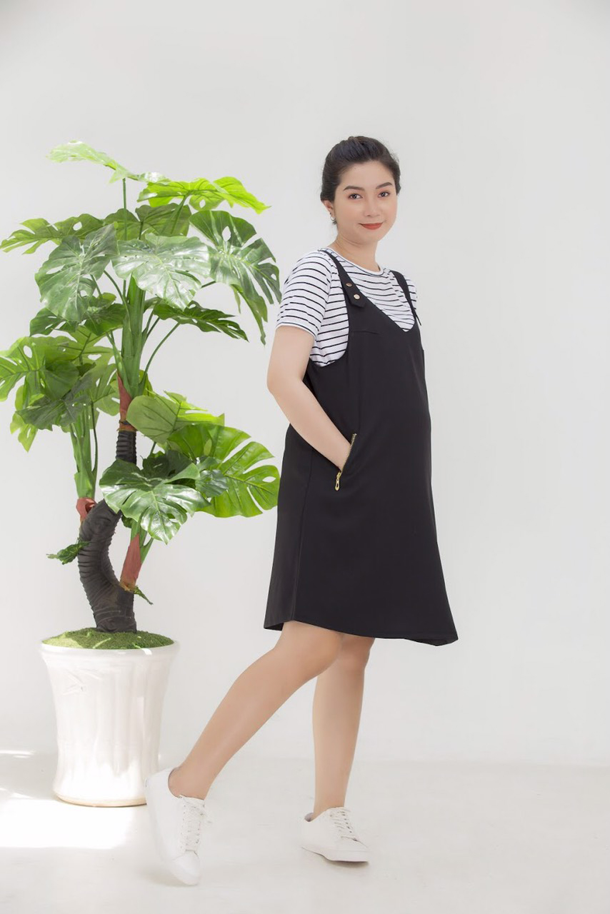 Yếm bầu công sở vải thô túi kéo