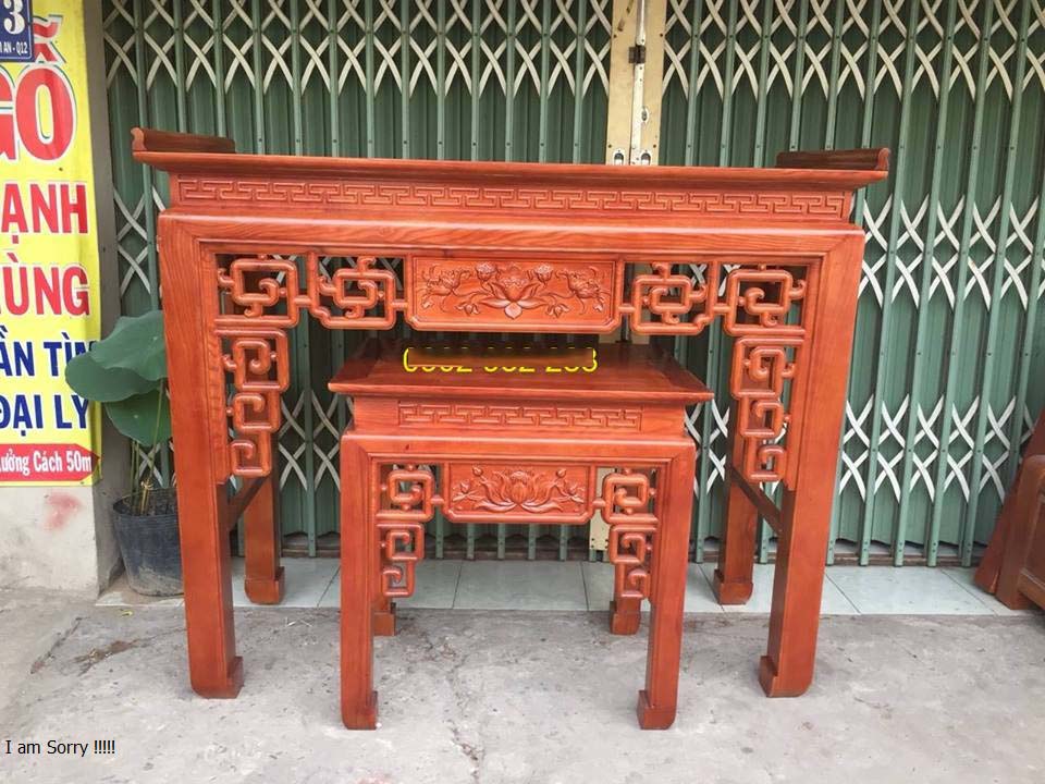 Bộ bàn thờ mẹ con gỗ sồi màu cánh gián 1m07