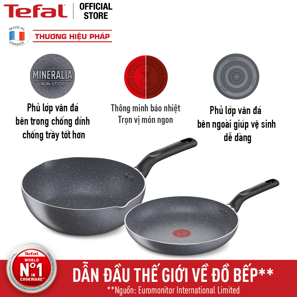 Bộ 2 chảo chống dính vân đá Tefal Natura dùng cho bếp ga và hồng ngoại - Hàng chính hãng