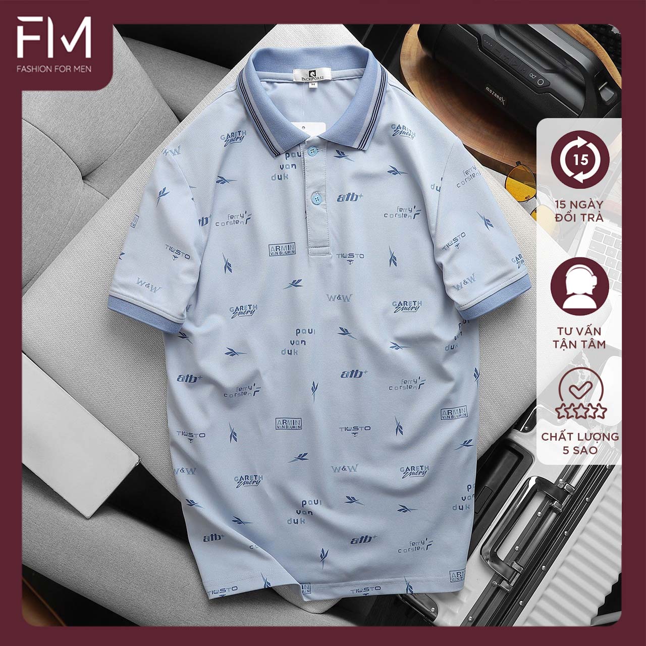 Áo thun polo nam PG họa tiết, chất thun cá sấu lạnh - FORMEN SHOP - FMPS223