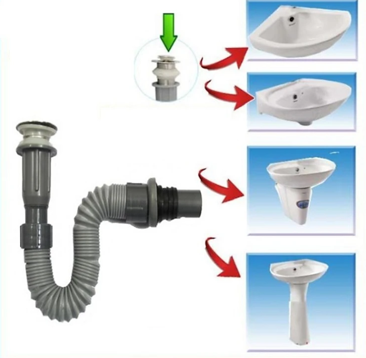 Bộ xả lavabo ruột gà KG48 nhấn nhựa abs trắng cao cấp, dùng cho chậu lavabo có xã tràn - Hàng chính hãng