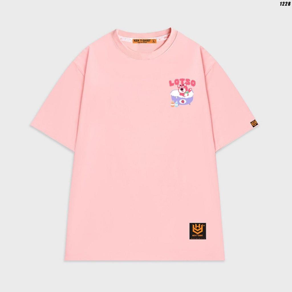 Áo thun tay lỡ unisex gấu dâu lotso phối họa tiết dễ thương áo phông nam nữ