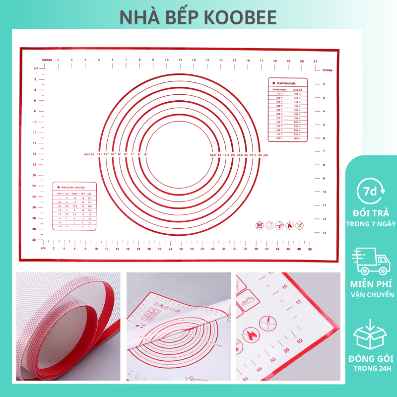 Thảm silicon nhào bột chống dính KOOBEE có vòng tròn và thang đo kích thước - Dụng cụ làm bánh tiện dụng cho nhà bếp