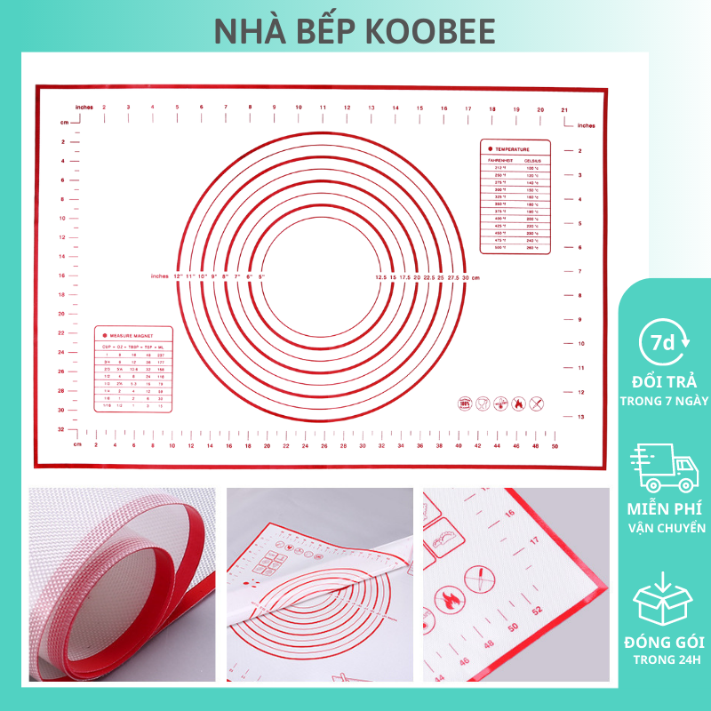 Thảm silicon nhào bột chống dính KOOBEE có vòng tròn và thang đo kích thước - Dụng cụ làm bánh tiện dụng cho nhà bếp