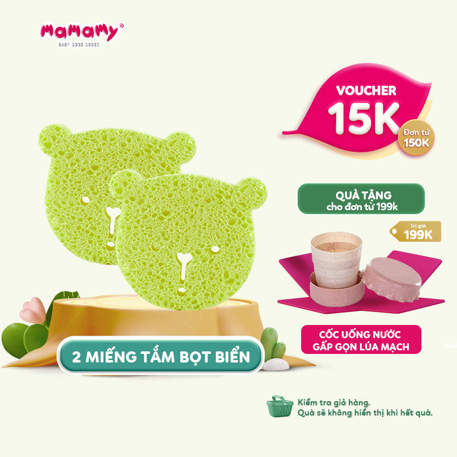 2 Miếng tắm bọt biển Cellulose Mamamy siêu sạch