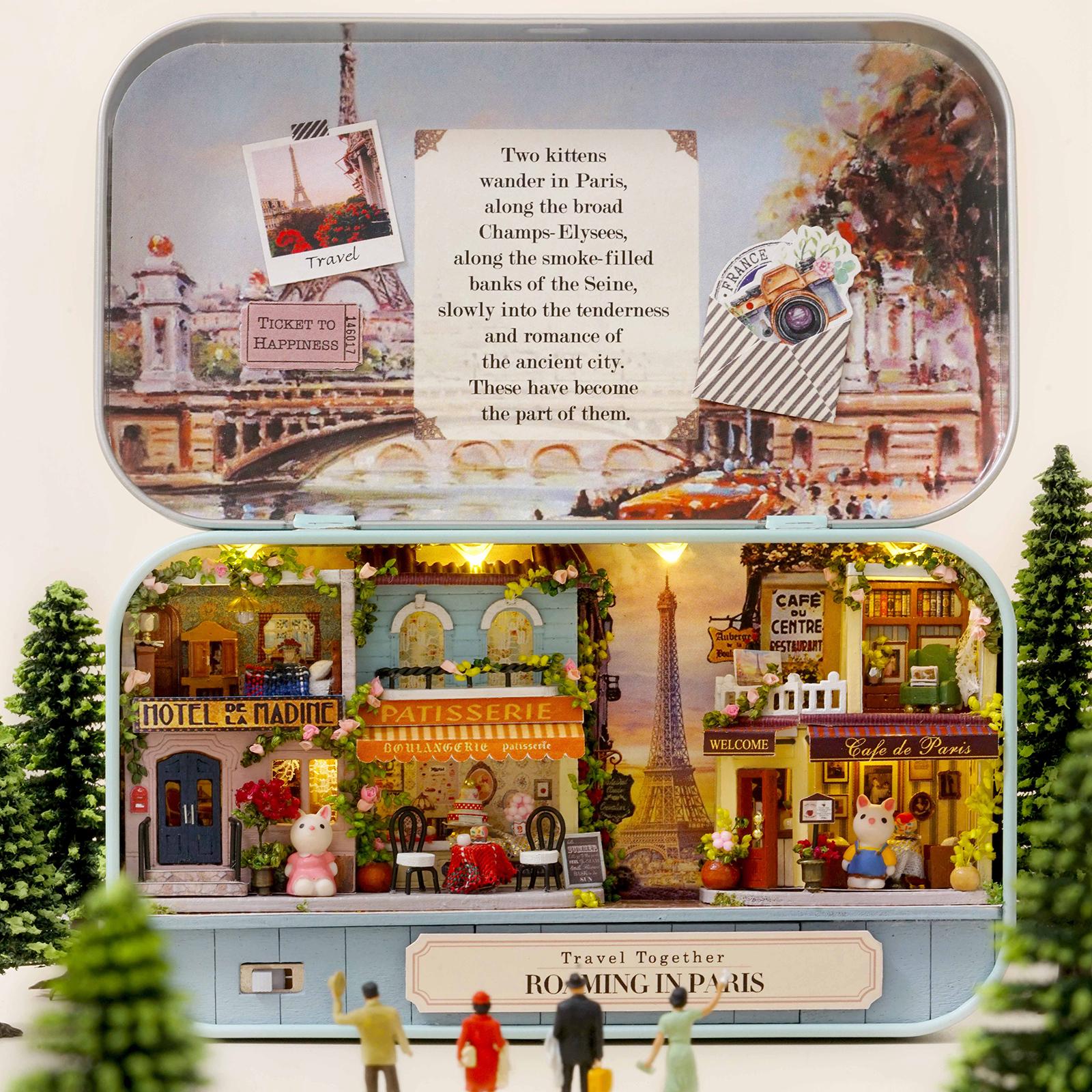 DIY Dollhouse Kit Miniature 3D Theater Retro Tin Box Theatre Models Box with LED Light Creative Craft Sweet Dream House Toy