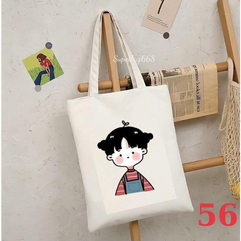 Túi tote tone vải canvas Hàn Quốc hoạ tiết cô gái đựng vừa A4 laptop đi chơi đi học Superbag668 HQ215