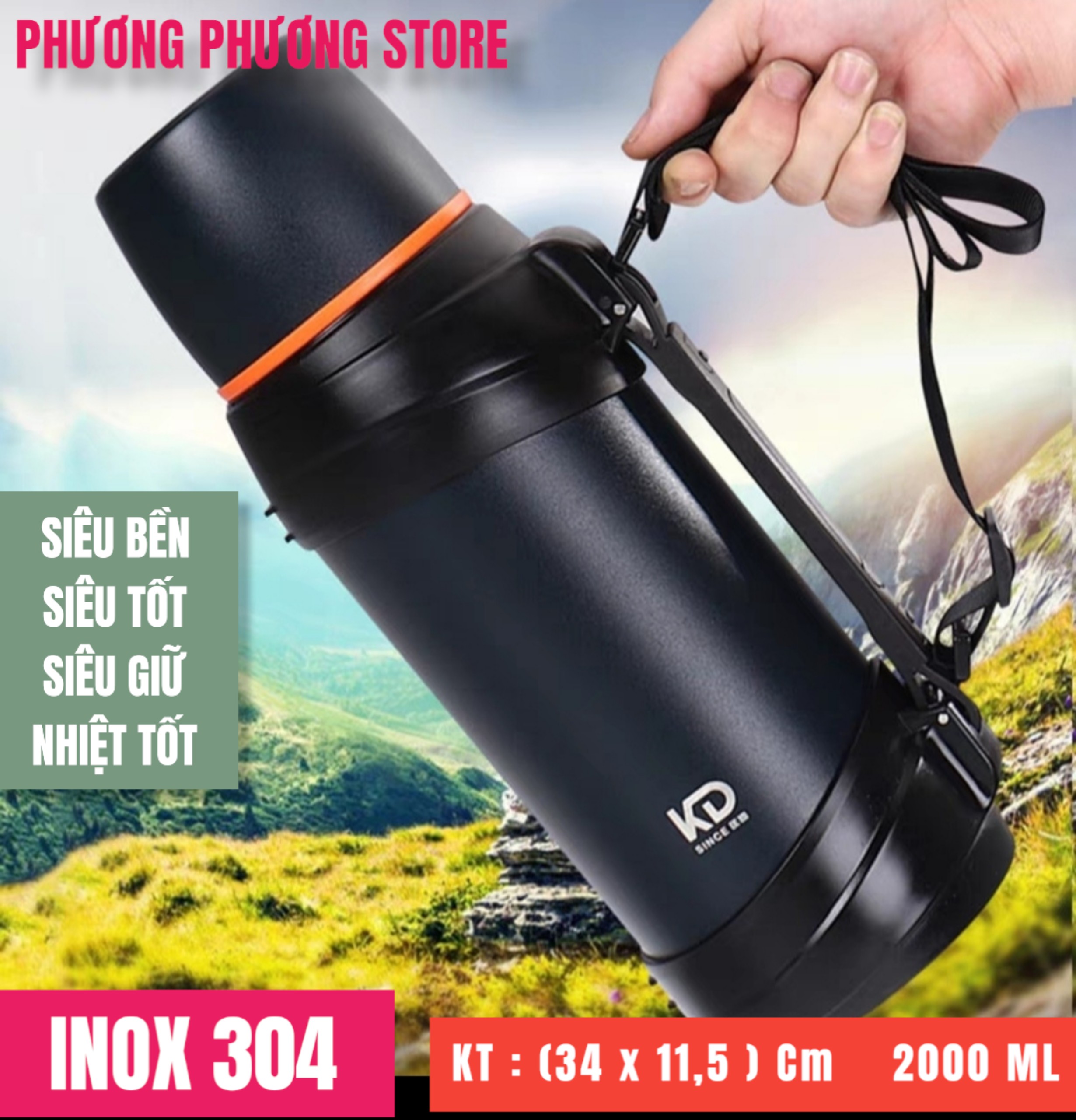 ( HÀNG CAO CẤP ) PHÍCH, BÌNH GIỮ NHIỆT NÓNG LANH 48 H / PHÍCH, BÌNH GIỮ NHIỆT TRAVEL POT CÁCH NHIỆT 6 LỚP INOX 304 CAO CẤP DT 2.0 LÍT