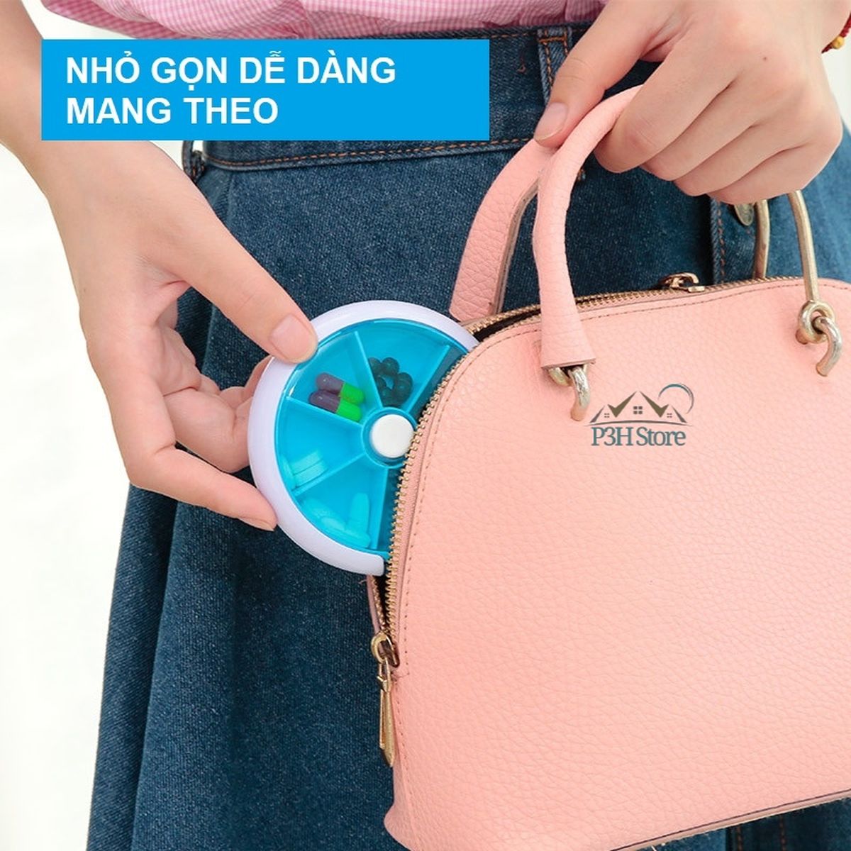 Hộp chia thuốc 7 ngăn hình tròn có nút bấm xoay lấy thuốc tiện dụng RY-167