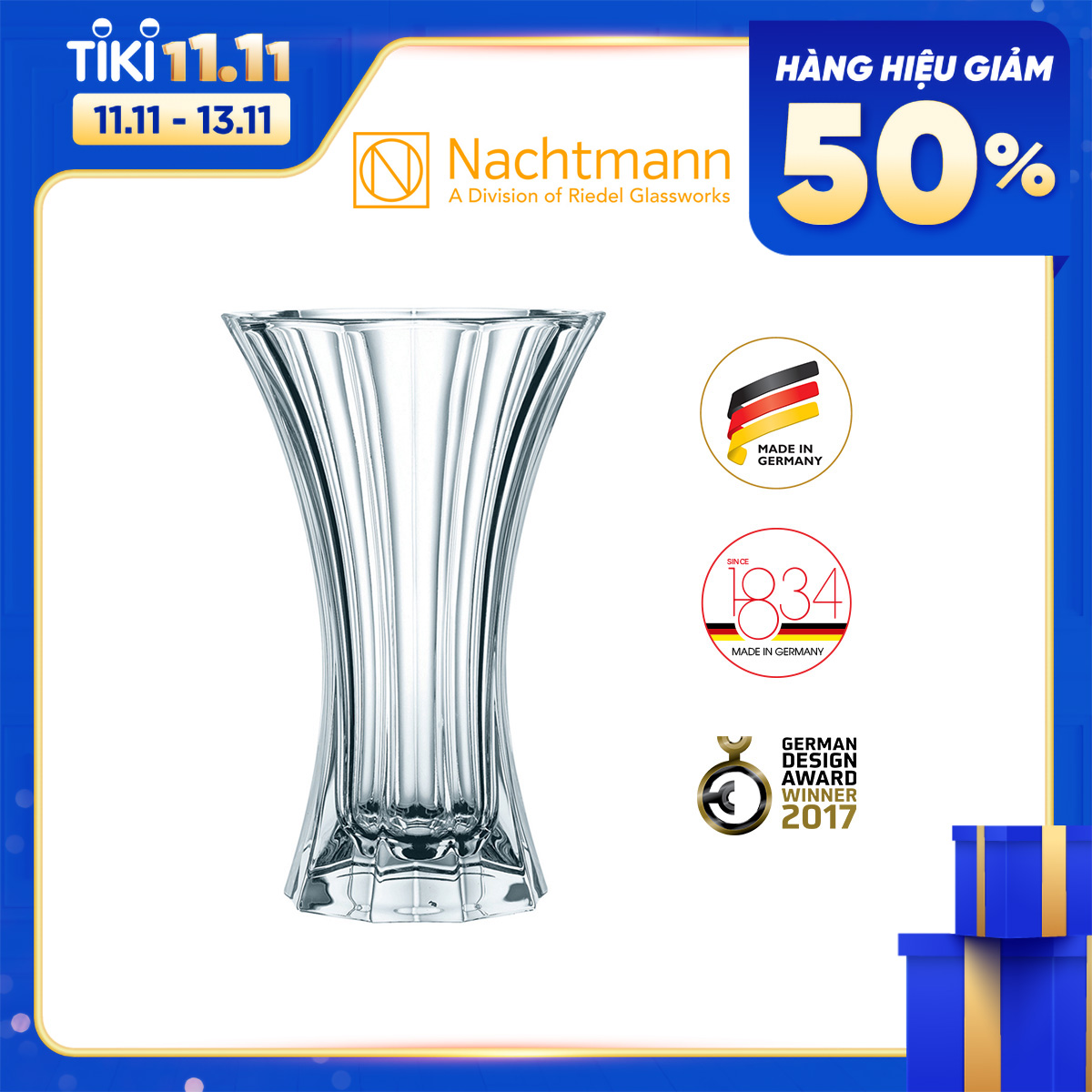 Bình hoa pha lê Nachtmann Saphir 24cm - Hàng chính hãng Đức